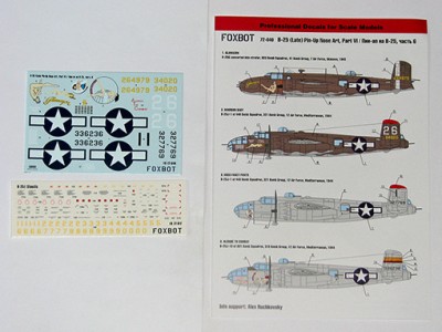 Foxbot Decals FBOT72040 North-American B-25G/J Mitchell (Late) &quot;Pin-Up Nose Art and Stencils&quot; Part # 6 Airfix, Italeri, Revell, Hasegawa kits 1/72
