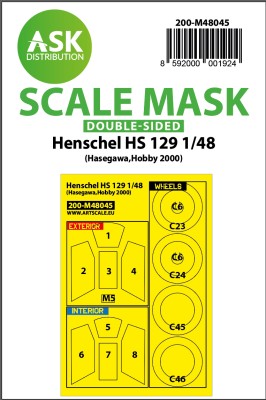 Art Scale 200-M48045 Henschel Hs-129B-2 wheels and canopy frame paint masks (inside and outside) 1/48