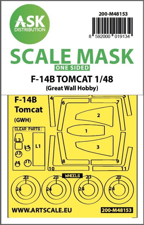 Art Scale 200-M48153 Grumman F-14B Tomcat wheels and canopy frame paint mask (outside only) 1/48