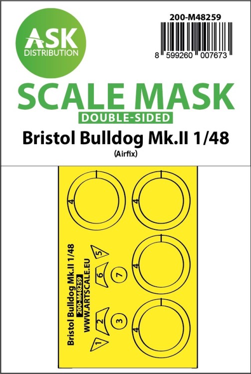 Art Scale 200-M48259 Bristol Bulldog Mk.II wheels and canopy frame paint mask (inside and outside) 1/48