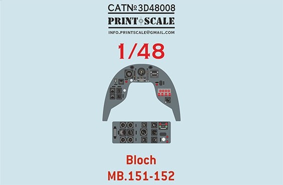 Print Scale 3D48008 Instrumental panel Bloch MB. 151/MB. 152 1/48