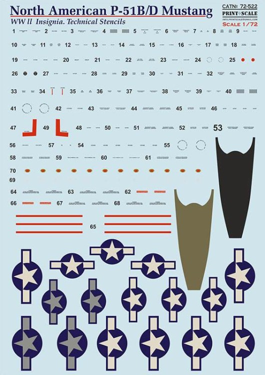 Print Scale 72522 North-American P-51B/P-51D Mustang Technical stencils 1/72