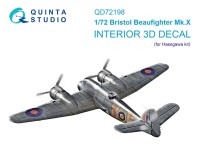 Quinta Studio QD72198 Bristol Beaufighter Mk.X (Hasegawa) 3D Декаль интерьера кабины 1/72