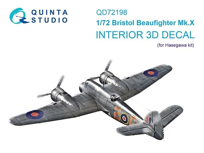 Quinta Studio QD72198 Bristol Beaufighter Mk.X (Hasegawa) 3D Декаль интерьера кабины 1/72