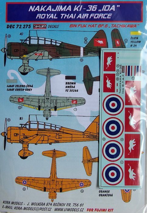 Kora Model DEC72275 Nakajima Ki-36 IDA (Royal Thai AF) декали декали 1/72