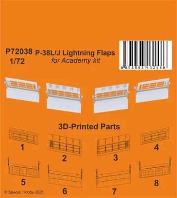 CMK P72038 P-38J/L Lightning Flaps (ACAD) 3D-Print 1/72
