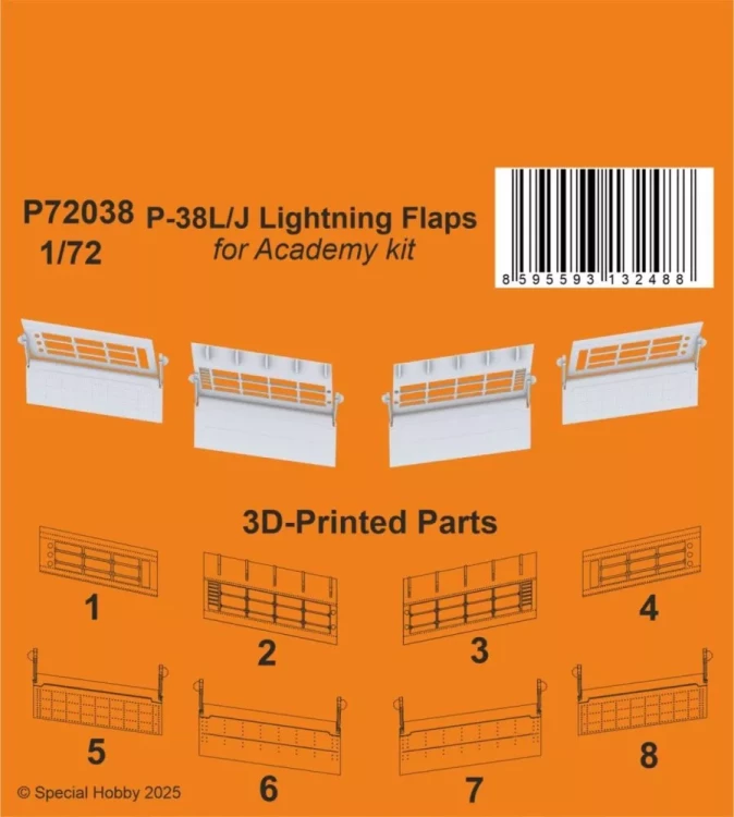 CMK P72038 P-38J/L Lightning Flaps (ACAD) 3D-Print 1/72