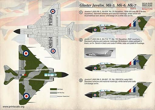 Print Scale 72-375 Gloster Javelin Mk.5/Mk.6/Mk.7 (wet decals) 1/72