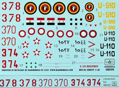HAD 48039 Decal L-29 Delphin (5x camo) 1/48
