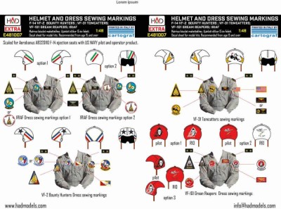 HAD E481007 F-14A/D Helmet &amp; dress sewing markings Vol.1 1/48