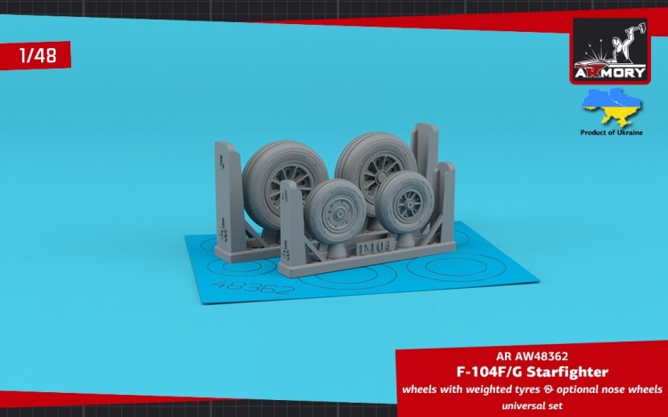 Armory ARAW48362 Lockheed F-104F/F-104G Starfighter weighted wheels with optional nose wheels 1/48