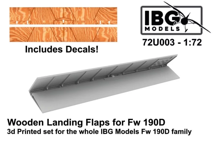 IBG Models U7203 Wooden landing flaps for Fw 190D (3D-Printed) 1/72