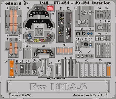 Eduard FE424 Fw 190A-6 interior S.A. (HAS) 1/48 фототравление Zoom Цветное