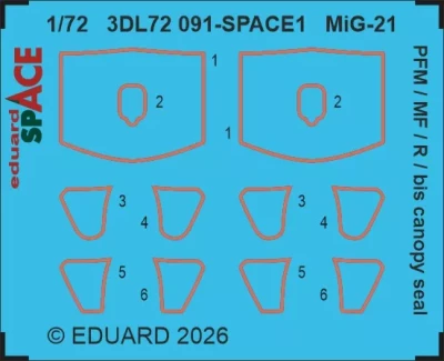 Eduard 3DL72091 MiG-21 PFM/MF/R/bis canopy seal SPACE (EDU) 1/72
