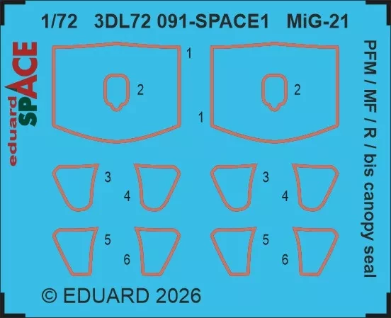 Eduard 3DL72091 MiG-21 PFM/MF/R/bis canopy seal SPACE (EDU) 1/72