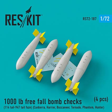 Reskit RS72-0187 1000 lb free fall bomb checks (4 pcs.) 1/72