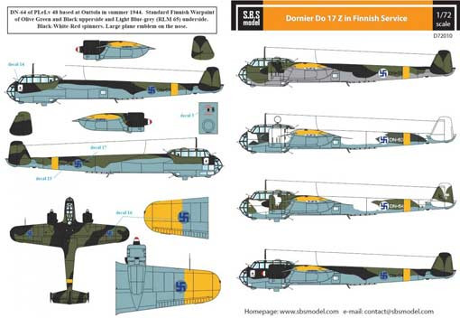 SBS model D72010 Декаль Dornier Do-17 Z in Finnish service 1/72