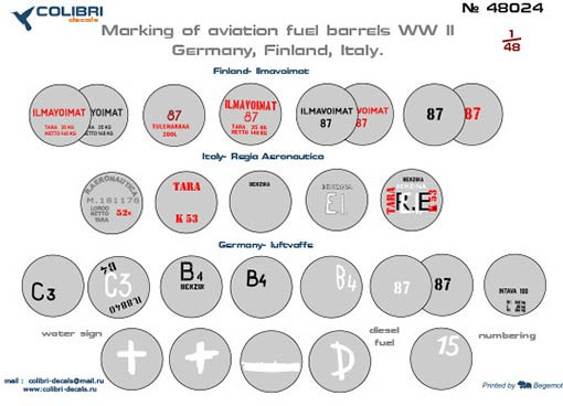 Colibri decals 48024 Marking of aviation fuel barrels WWII 1/48