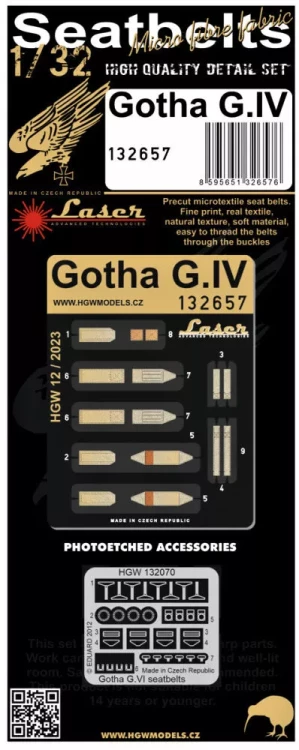 HGW 132657 Seatbelts Gotha G.IV (laser) 1/32
