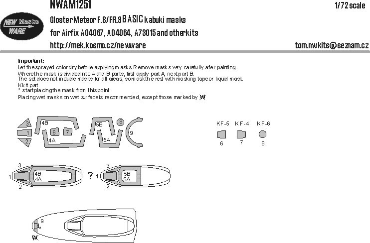 New Ware NWA-M1251 Mask Gloster Meteor F.8/FR.9 BASIC (AIRFIX) 1/72