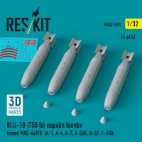 Reskit 32598 BLU-1B (750 lbs) napalm bombs MXU-469/B (4x) 1/32