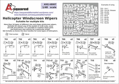 A-Squared AASQ48007 Helicopter Windscreen Wipers for UH-1 UH-34 Wessex AH-64 UH-60Mi-8 Ka-50 Mi-24 Ka-27 Ka-52 1/48