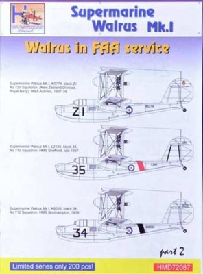 HM Decals HMD-72087 1/72 Decals Superm. Walrus Mk.I FAA Service Pt.2