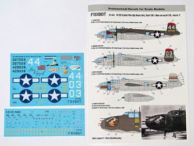 Foxbot Decals FBOT72041 North-American B-25G/J Mitchell (Late) &quot;Pin-Up Nose Art and Stencils&quot; Part # 7 (designed to be used with Airfix, Italeri, Hasegawa and Revel kits) 1/72