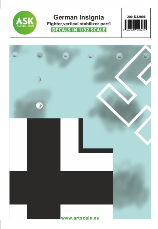Art Scale 200-D32006 German Insignia part I - Fighter aircraft vertical stabilizer 1/32 German Insignia Fighter aircraft 1937-1945 part I - vertical stabilizer 1/32