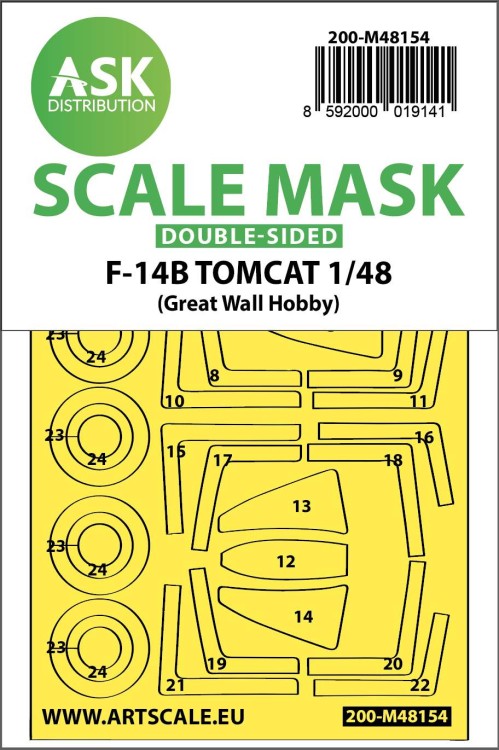 Art Scale 200-M48154 Grumman F-14B Tomcat wheels and canopy frame paint mask (inside and outside) 1/48
