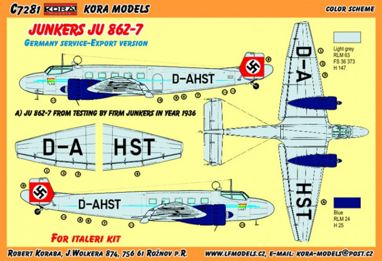 Kora Model C7281 Ju 86Z-7 Germany export version Conv. (ITA) 1/72