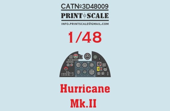 Print Scale 3D48009 Instrumental panel Hawker Hurricane MK. II 1/48