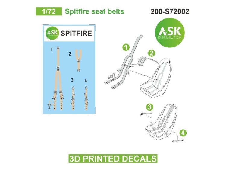 Art Scale 200-S72002 Supermarine Spitfire seat belts - 3D-printed decals 1/72
