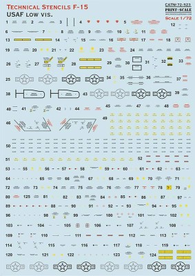 Print Scale 72523 McDonnell F-15A/F-15C/F-15E Eagle Technical Stencils 'Low Vis 1/72