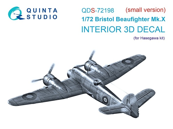 Quinta Studio QDS-72198 Bristol Beaufighter Mk.X (Hasegawa) (малая версия) 3D Декаль интерьера кабины 1/72
