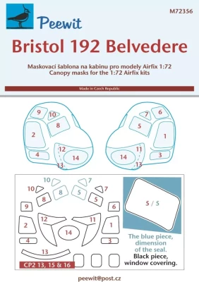 Peewit M72356 Canopy mask Bristol 192 Belveder(AIRFIX) 1/72