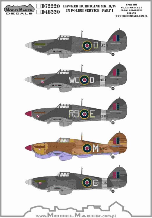 Model Maker Decals D72220 Hawker Hurricane Mk.II/Mk.IV in Polish service part 1 1/72