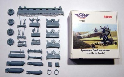 Scale Bureau 48009 RAF Подкатная телега тип &quot;В&quot; + 4 бомбы 1:48