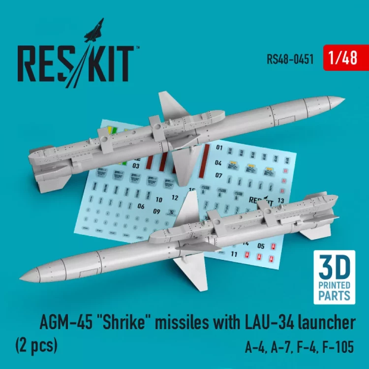 Reskit 48451 AGM-45 'Shrike' missiles w/ LAU-34 launcher 1/48