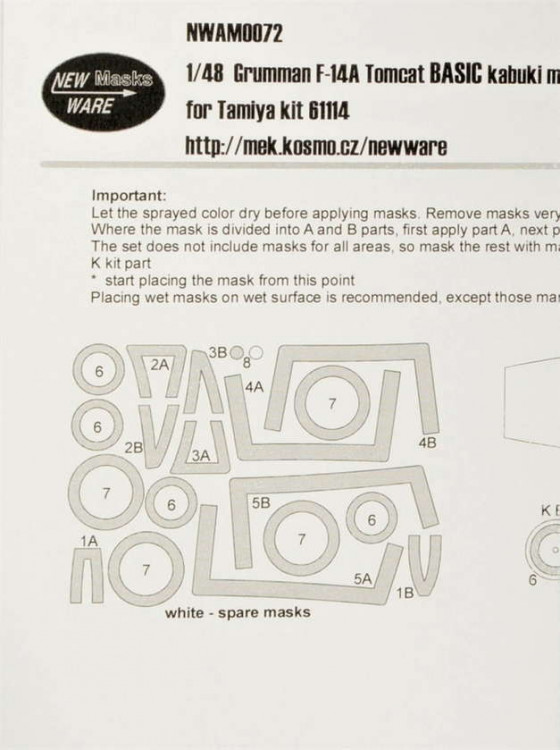 New Ware NWA-M0072 1/48 Mask Grumman F-14A Tomcat BASIC (TAM)