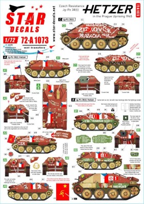 Star Decals 72-A1073 Hetzer. Czech resistance Jg Pz.Kpfw 38(t) in the Prague uprising 1945 1/72