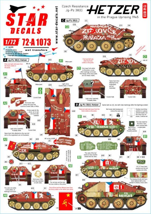 Star Decals 72-A1073 Hetzer. Czech resistance Jg Pz.Kpfw 38(t) in the Prague uprising 1945 1/72