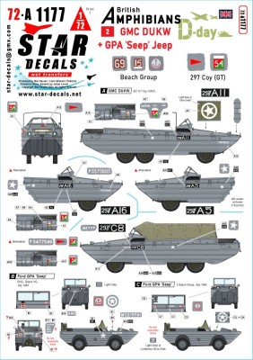 Star Decals 72-A1177 D-Day DUKW + Ford GPA SEEP.British Amphibians # 2.297 Coy (GT) RASC and Beach Group 1/72