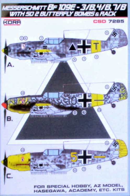 Kora Model KORCSD7285 Bf 109E-3/B,4/B,7/B w/ SD 2 Butter.bombs&rack 1/72