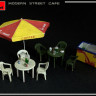 MiniArt 35610 Modern Street Cafe(чашки, блюдце, посуда, бутылки, еда, стулья, кресло) 1/35