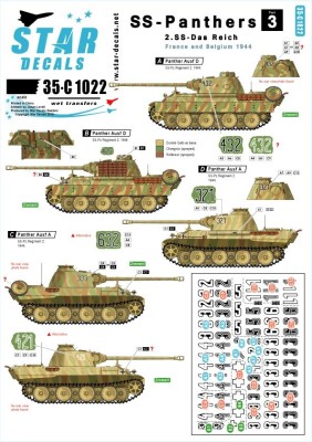 Star Decals 35-C1022 SS-Panthers # 3 - 2 SS-Das Reich, France and Belgium Pz.Kpfw.V Ausf.D Panther and Ausf.A 1/35