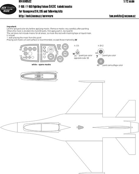 New Ware NWA-M0532 1/72 Mask F-16B/F-16D Fighting Falcon BASIC (HAS)