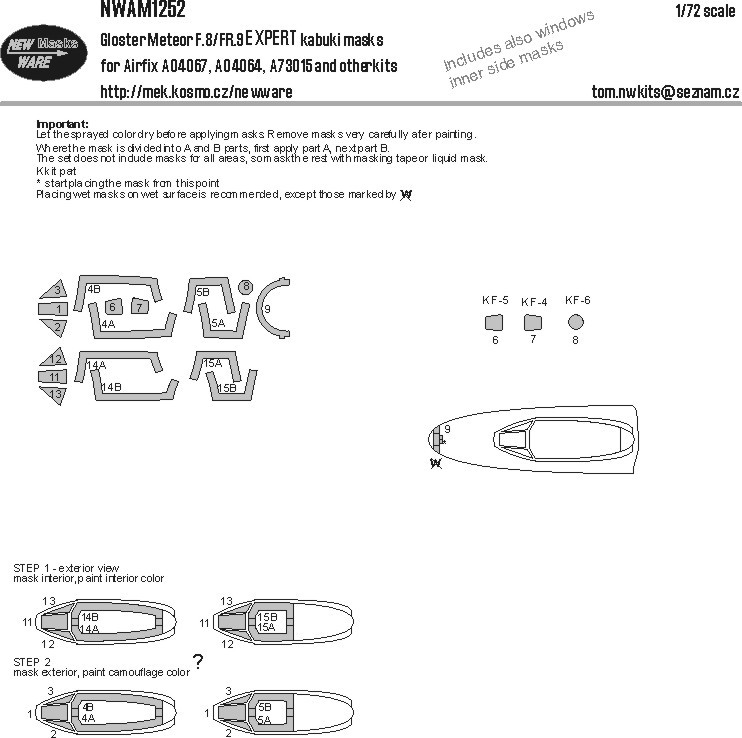 New Ware NWA-M1252 Mask Gloster Meteor F.8/FR.9 EXPERT (AIRFIX) 1/72
