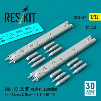 Reskit 32599 LAU-33 ZUNI rocket launcher US Army&amp;Navy (2x) 1/32