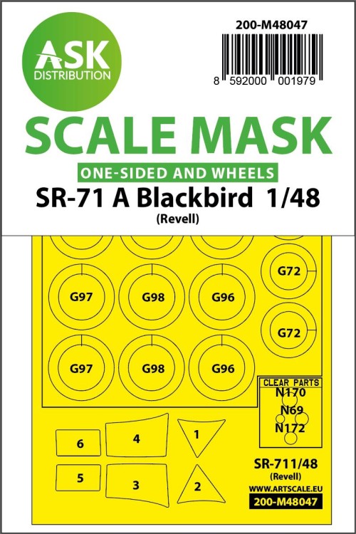 Art Scale 200-M48047 Lockheed SR-71 Blackbird wheels and canopy frame paint masks (outside only) 1/48